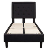 Fast Furnishings Twin Black Fabric Bed with Headboard